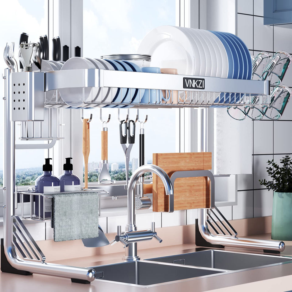 VNKZI over-sink rack main view; durable stainless steel, space-saving.