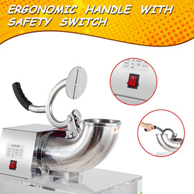 VNN 48L snow cone machine crushing action demonstrates rapid ice throughput.