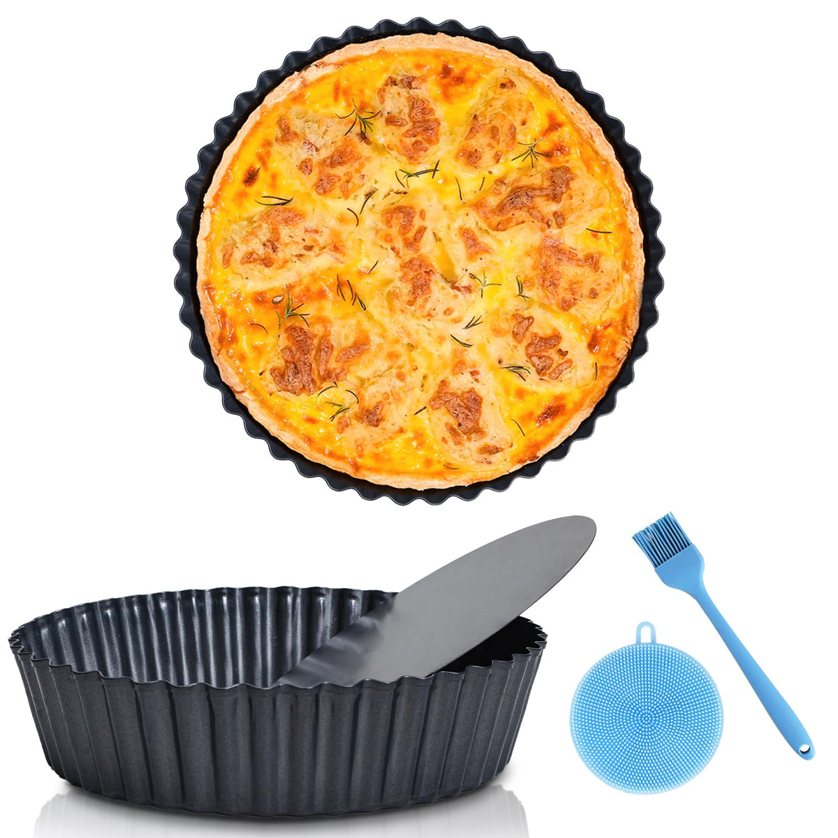 Vnray pie pan top view with 9.5 inch diameter and fluted edge for even baking