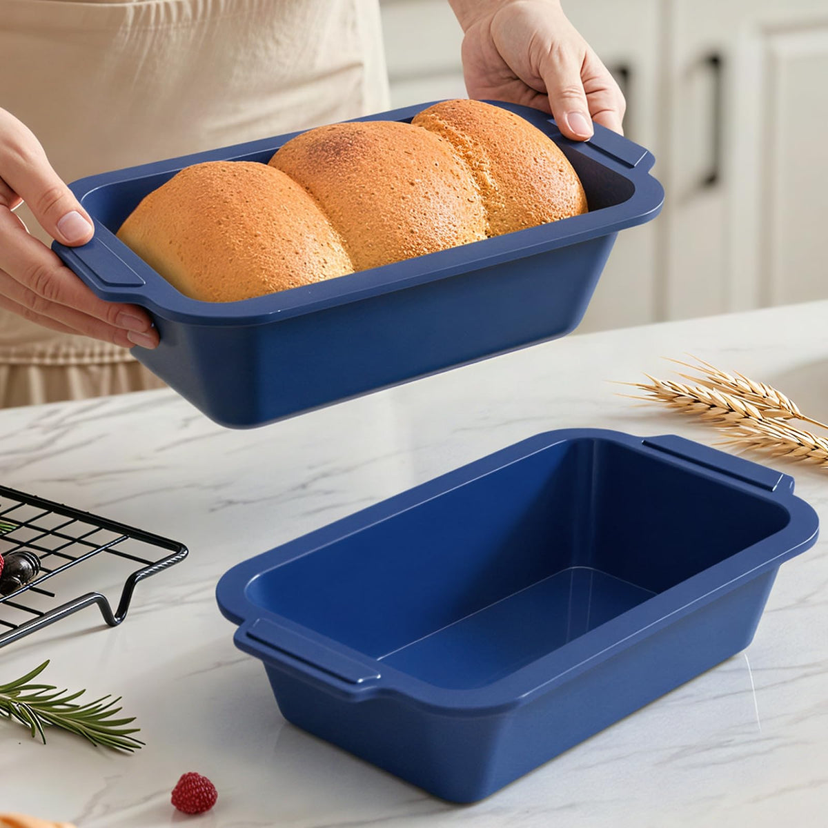 Vnray bread pan with silicone and metal frame for easy release and even baking