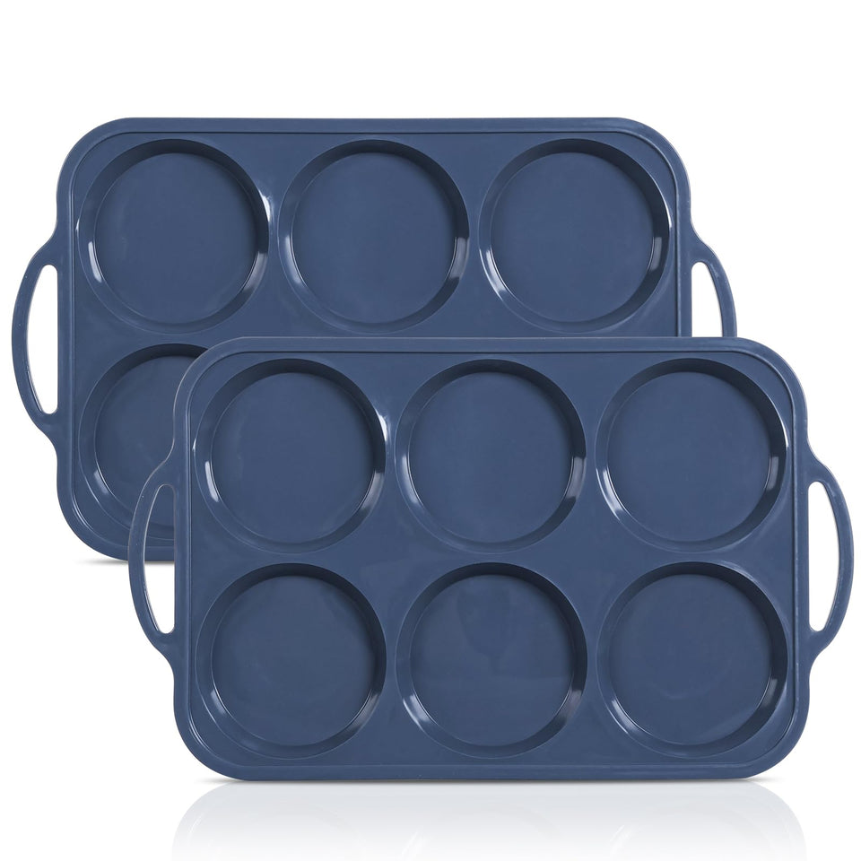 Vnray muffin top pan with six large cups and metal frame for steady baking.