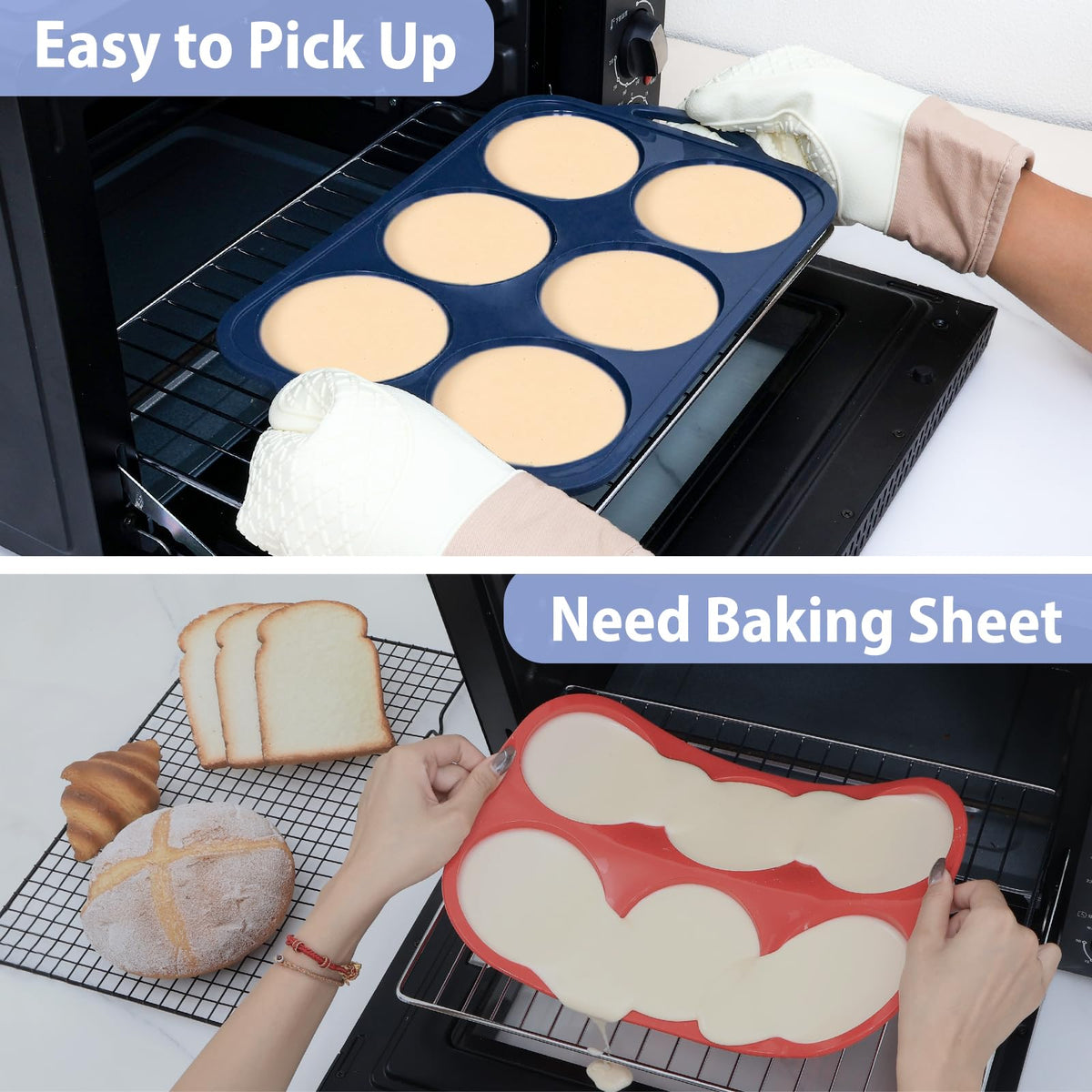 Vnray nonstick silicone surface ensures easy release of baked treats.