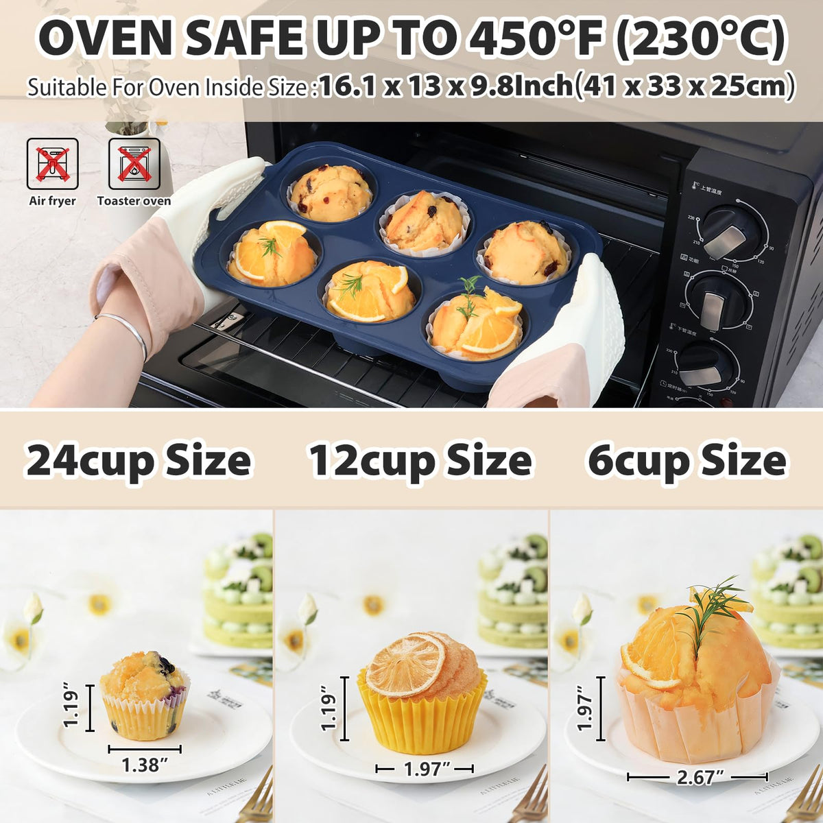 Vnray silicone muffin pan nonstick surface enables effortless cake release.