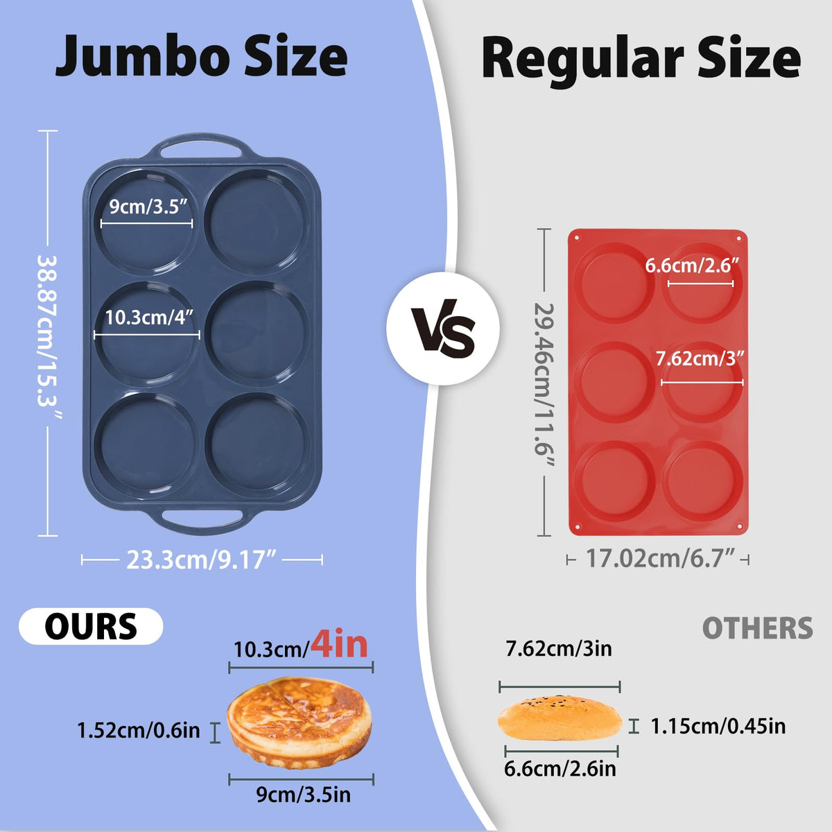 Vnray two-pack jumbo silicone muffin top pan showing generous capacity.