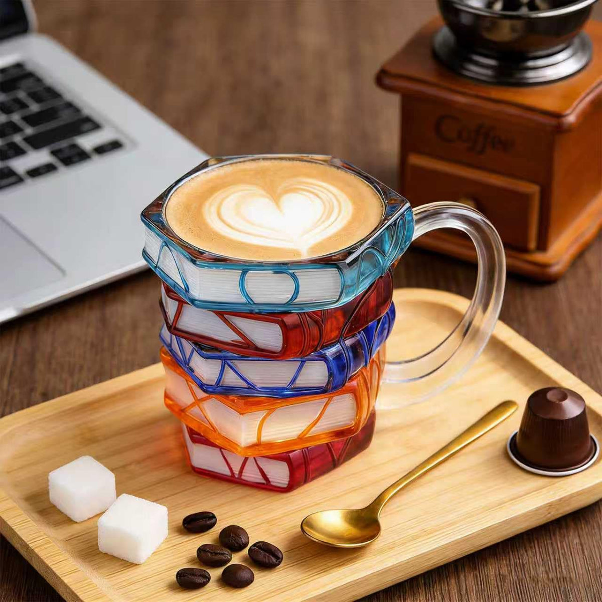 VNROSE hand-painted 3D library mug, vivid colors for a cozy coffee moment.