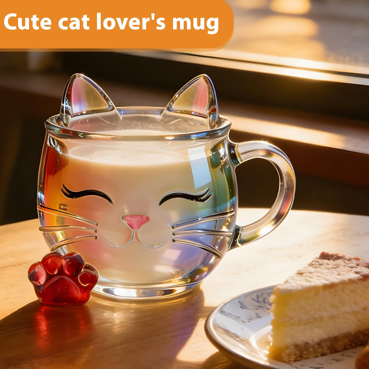 VNROSE Resin cat mug with 3D design adds playful charm.