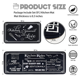 Voanos black-white rules mats 17x47 with non-slip backing for safe cooking.