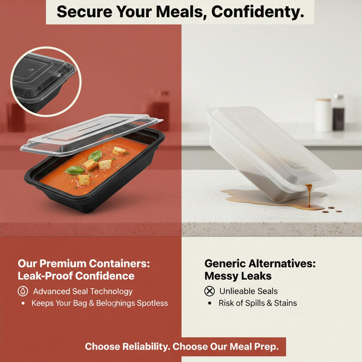 Voatree leakproof BPA-free storage protects leftovers and prevents spills in the fridge.