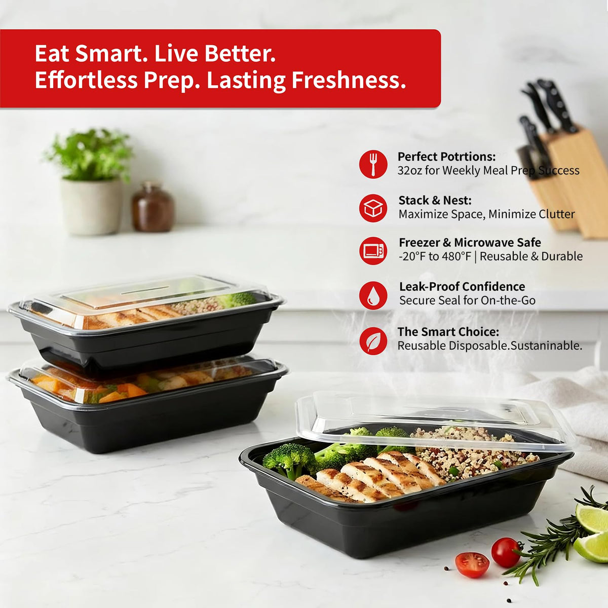 Voatree stackable airtight containers save fridge space.