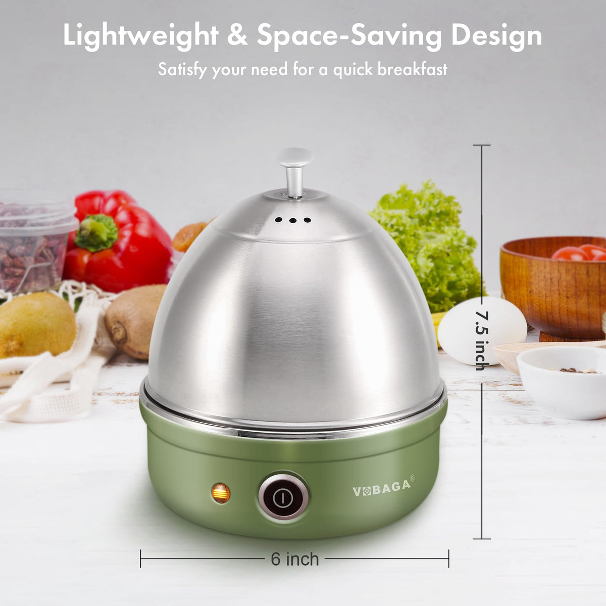 VOBAGA Egg Cooker with poached eggs option for easy setup.