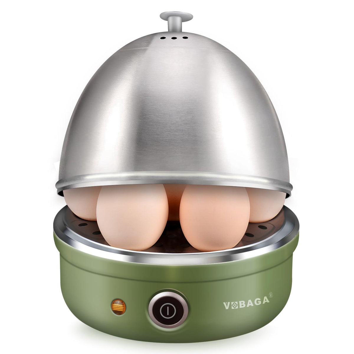 VOBAGA Electric Egg Cooker green front view, quick breakfast helper.