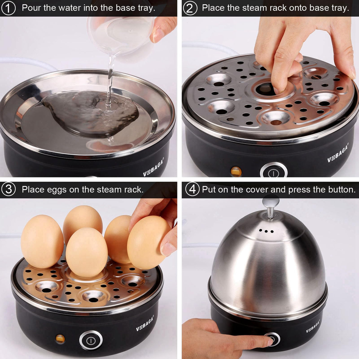 Measuring cup guides water for precise doneness