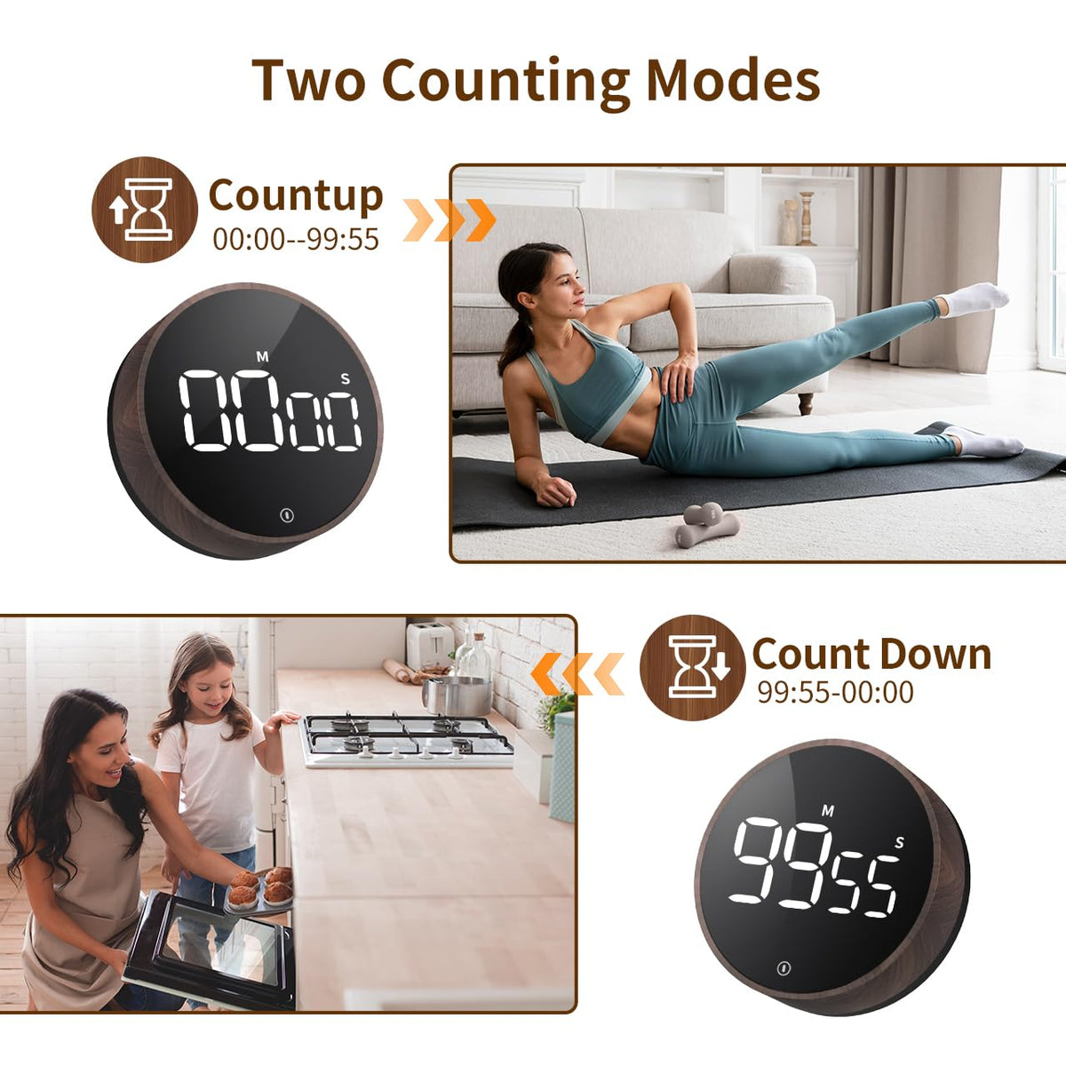 VOCOO timer offers loud soft and silent modes for various environments