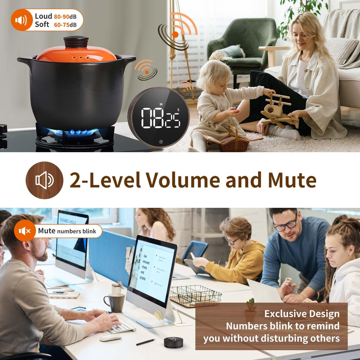 VOCOO timer eco brightness saves battery for extended kitchen use