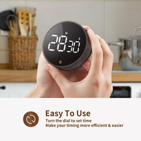 VOCOO timer with magnetic back sticks to the fridge for hands-free timing