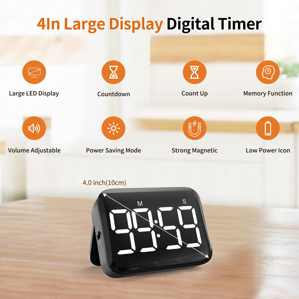 VOCOO digital timer with a large display for easy reading while cooking.