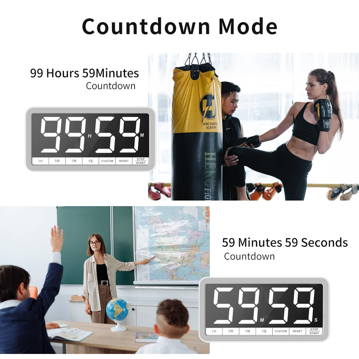 VOCOO timer LED display with adjustable brightness for any room lighting.