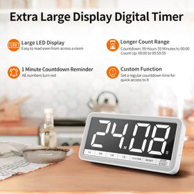 VOCOO digital timer magnetic back for fridge mounting and easy placement.