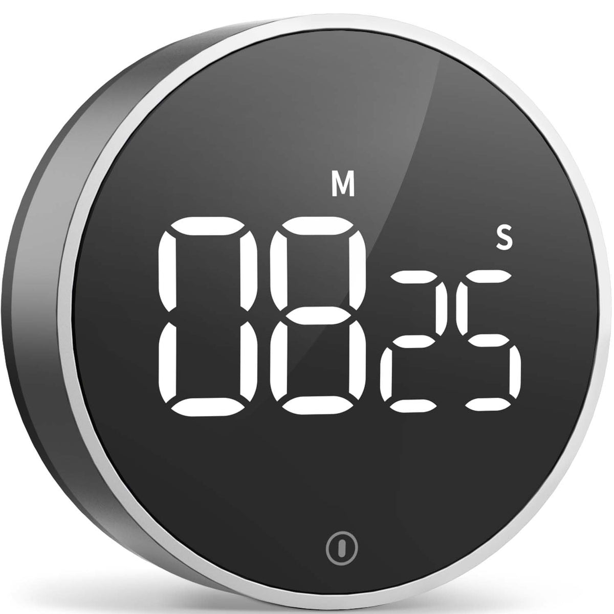 VOCOO digital timer with magnetic back attached to a fridge for convenient hands-free use.