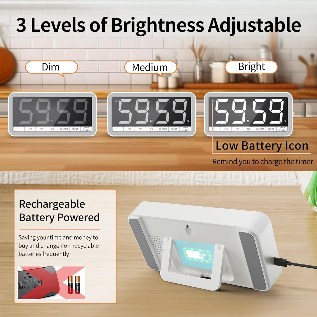 VOCOO timer supports USB-C charging for long day use.