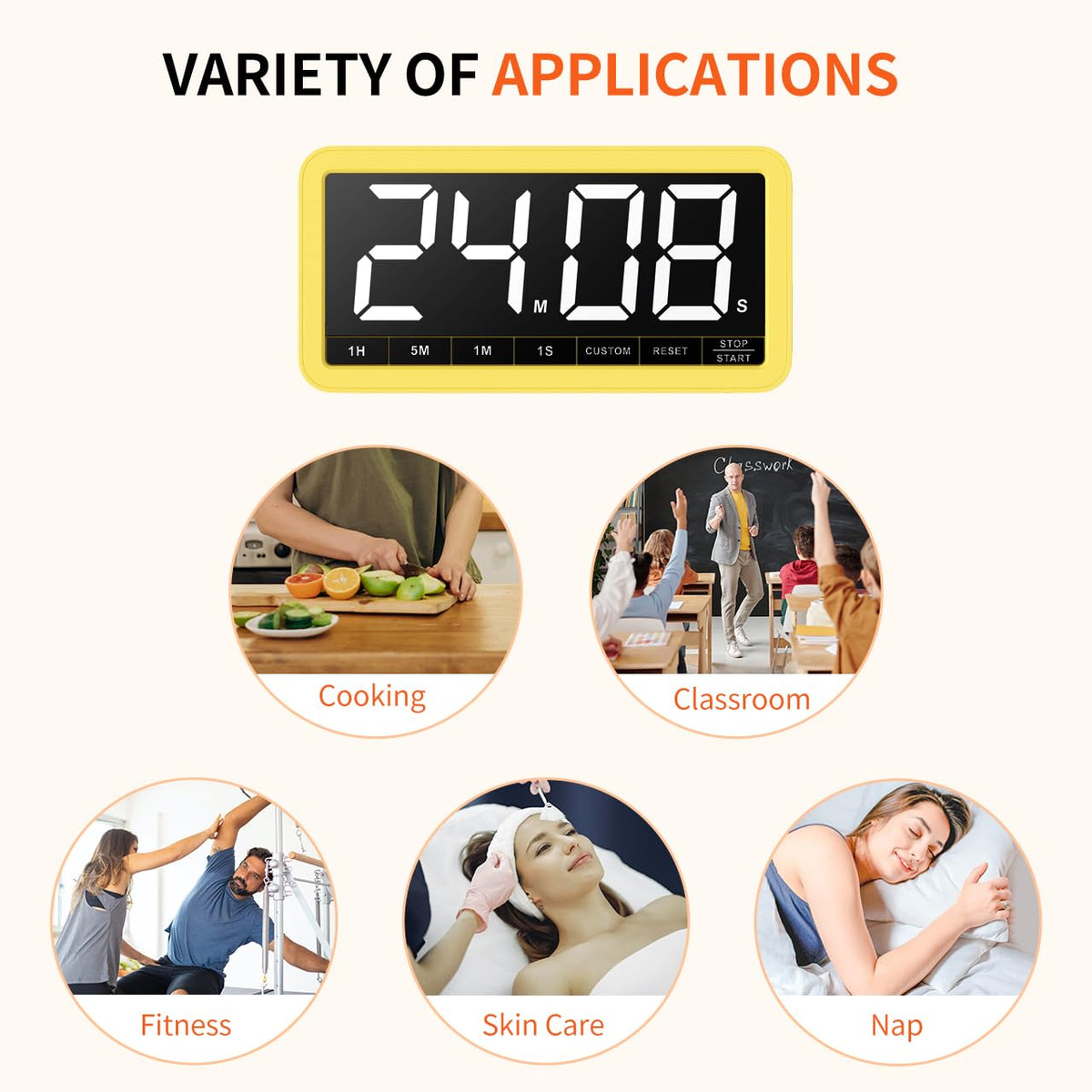 VOCOO timer with stand and hanging hole for easy placement
