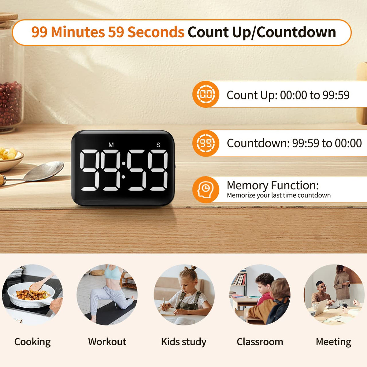 VOCOO timer with two brightness levels suitable for bright and dim spaces