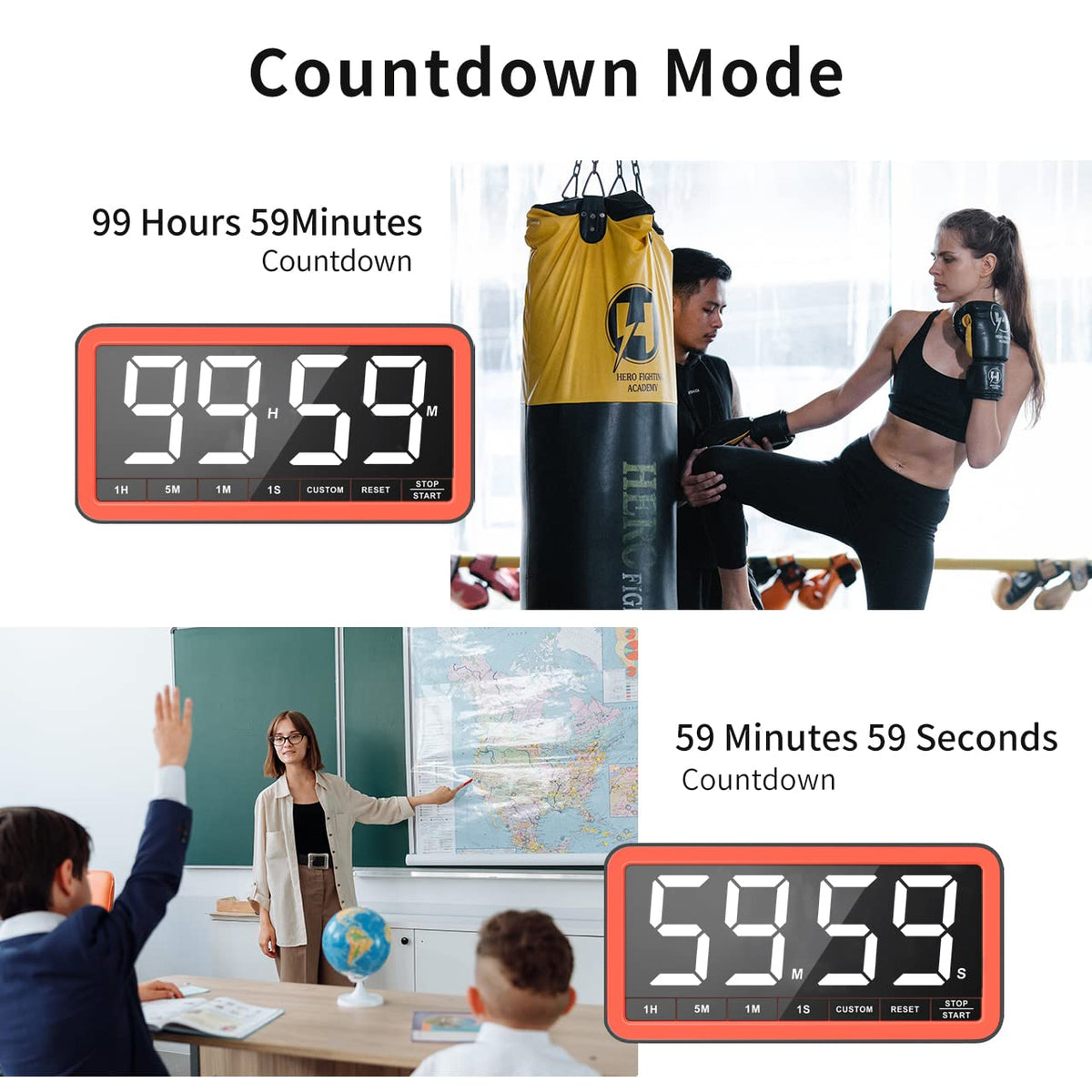 VOCOO timer showing four alert options including silent mode for quiet rooms.