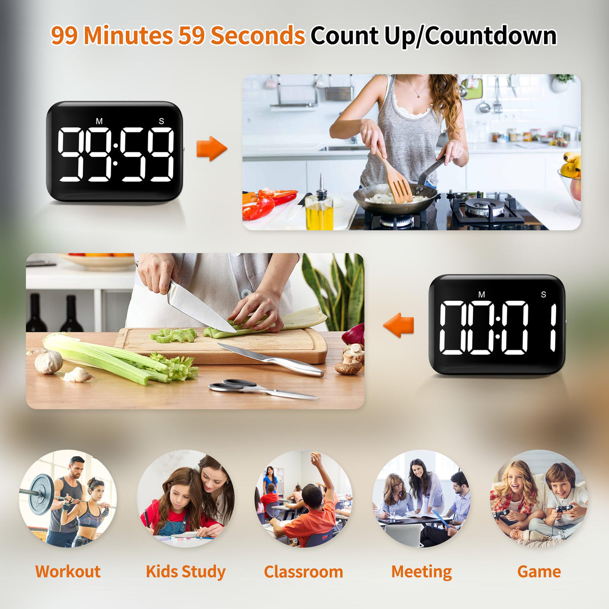 VOCOO timer brightness levels adapt to bright or dim rooms.