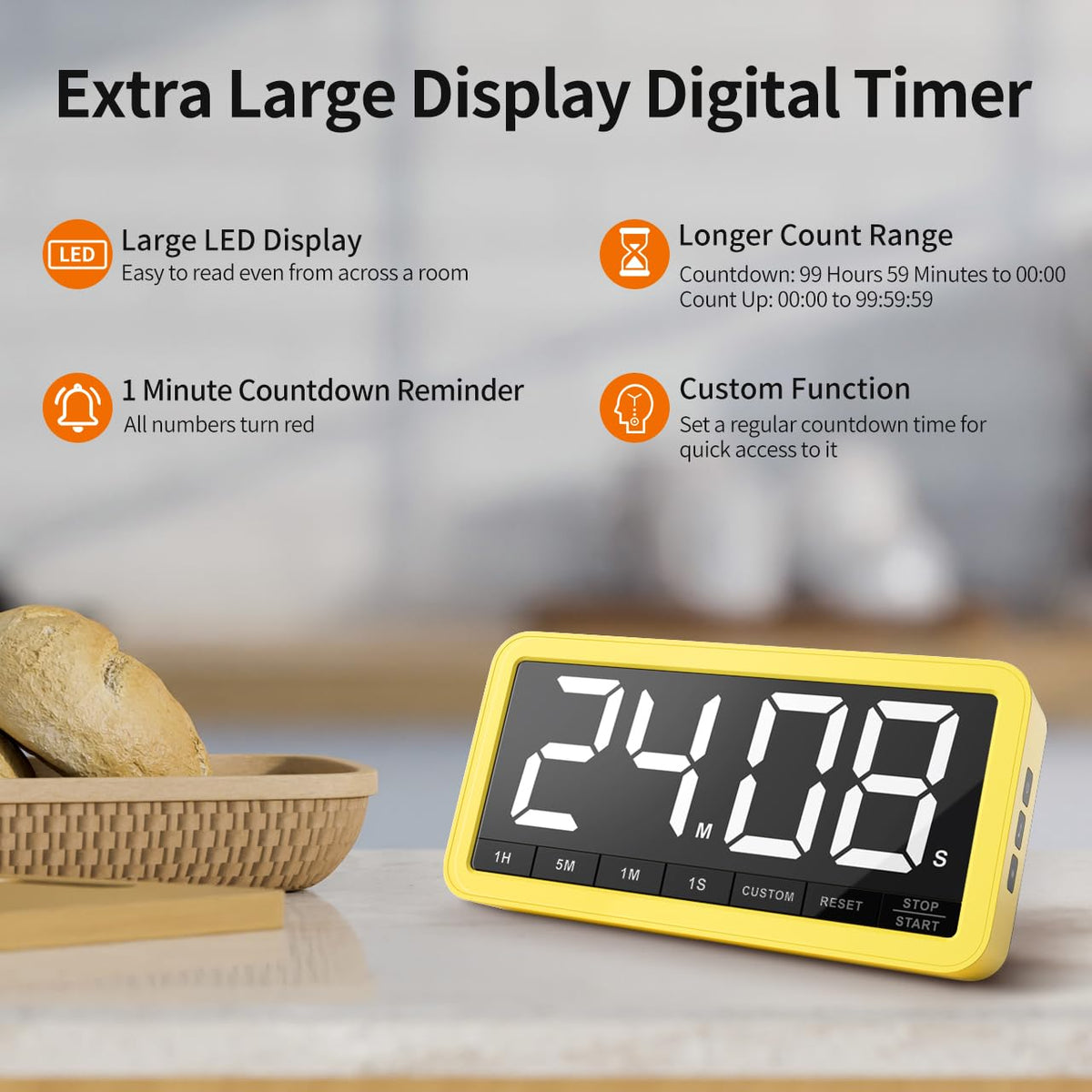 VOCOO timer attached to fridge magnetically for hands-free timing