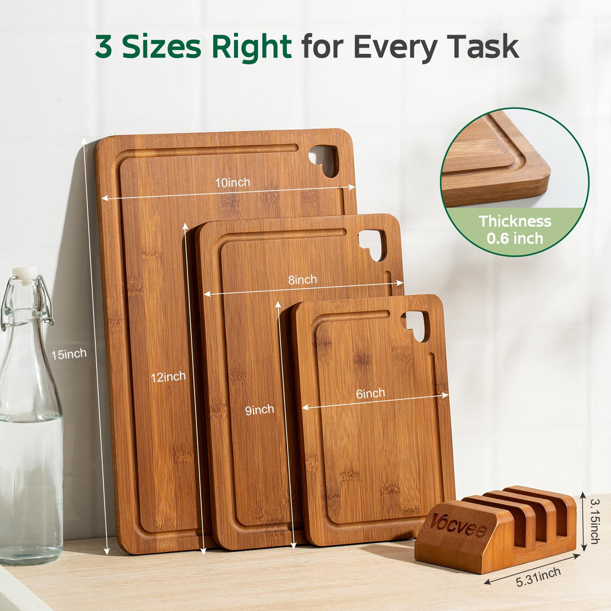 Vocvee bamboo cutting board storage rack keeps countertops organized