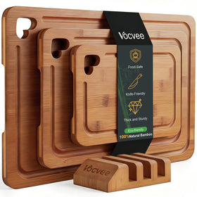 Vocvee bamboo cutting boards set with three sizes for versatile meal prep and serving