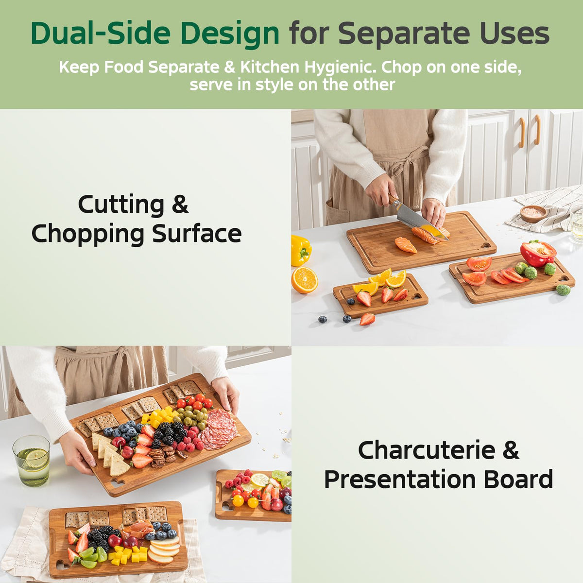 Vocvee dual-sided cutting board with deep juice grooves for spill-free prep
