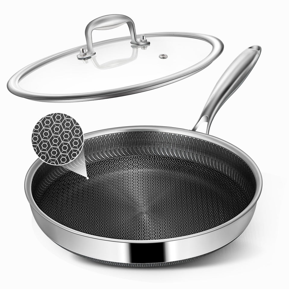 Vocvee nonstick 10-inch frying pan with lid for easy release and cleanup
