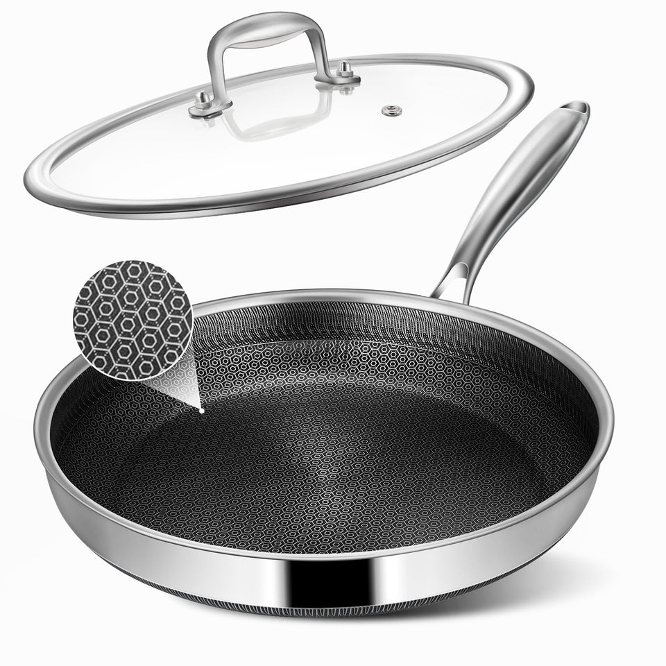 Vocvee 12-inch nonstick pan with lid for easy food release and quick cleanup