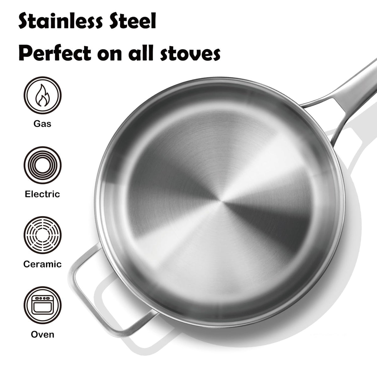 VocVoi Saute Pan on induction-stovetop enables versatile cooking across surfaces.