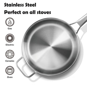 VocVoi Saute Pan on induction-stovetop enables versatile cooking across surfaces.