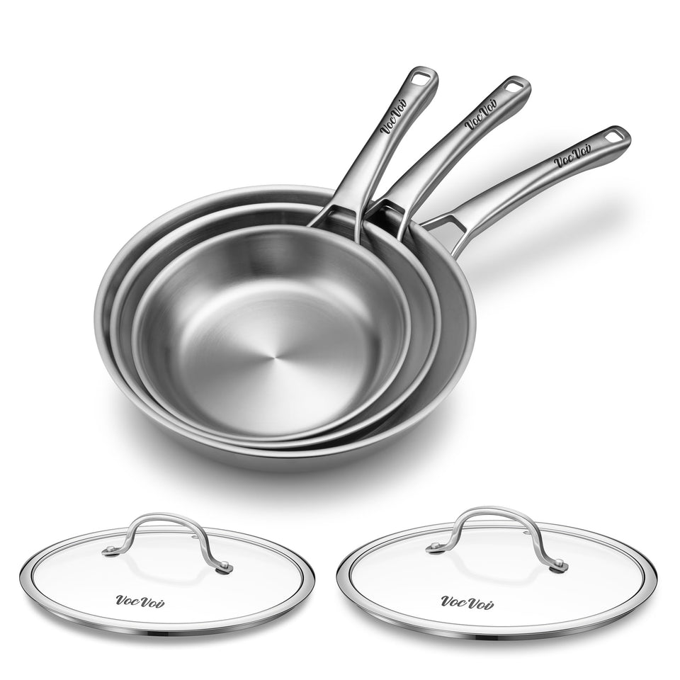 VocVoi stainless steel pan 8-inch with lid for quick sautéing and even heat.
