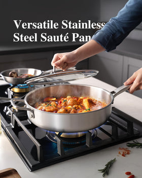 VocVoi pan sautéing vegetables for vibrant color and even browning.