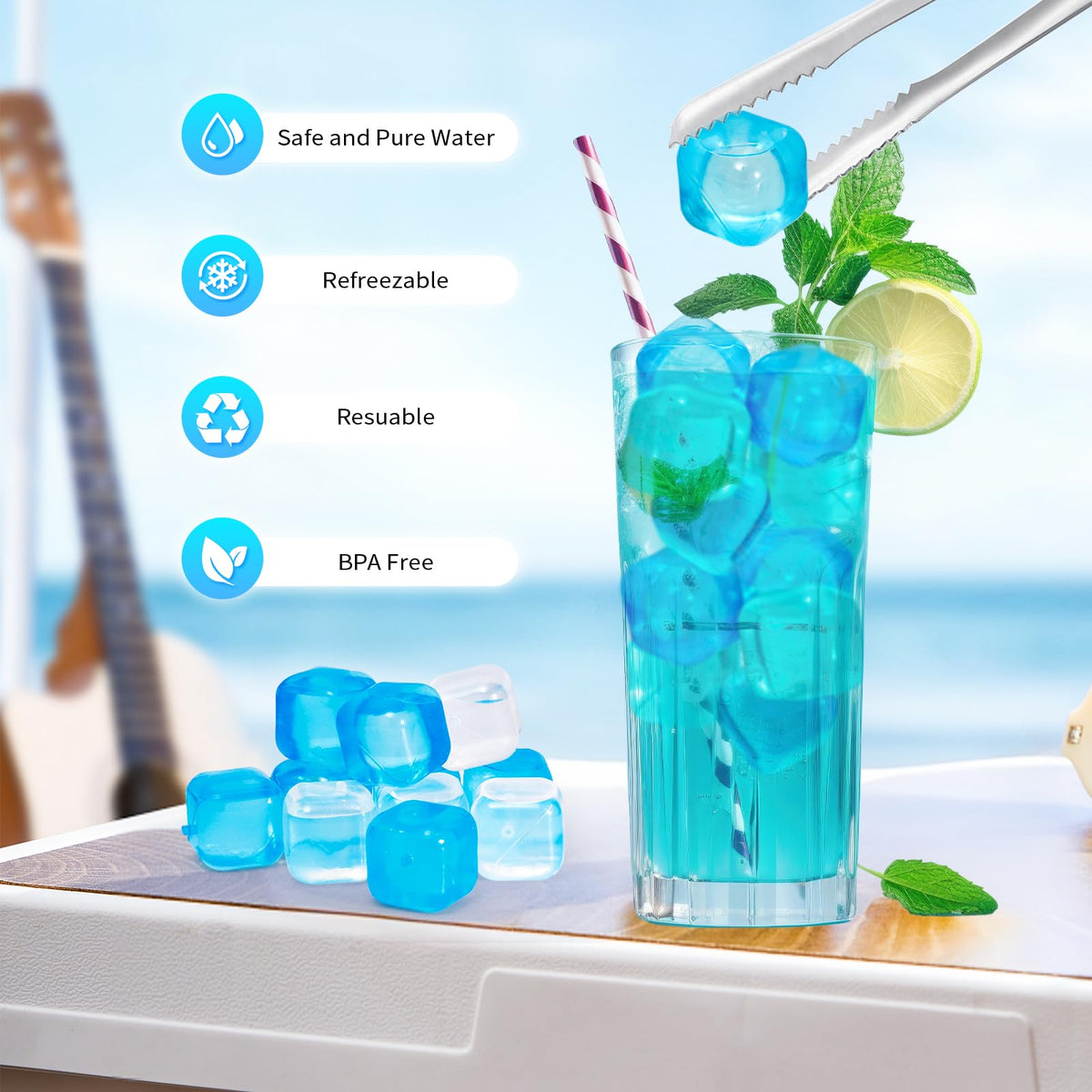 VOGVOG blue-and-clear ice cubes for cocktails and coffee without dilution.