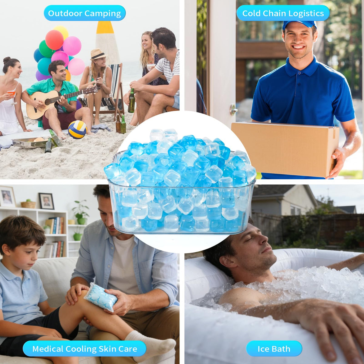 VOGVOG reusable ice cubes for camping and outdoor cooling in blue transparent.