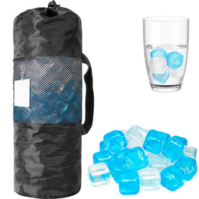 VOGVOG 380-pack square ice cubes in blue and transparent for slow-melting drinks.