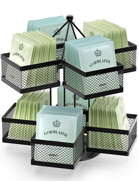 VOGWOLTH tea bag carousel stand displaying 96 bags for easy countertop access.