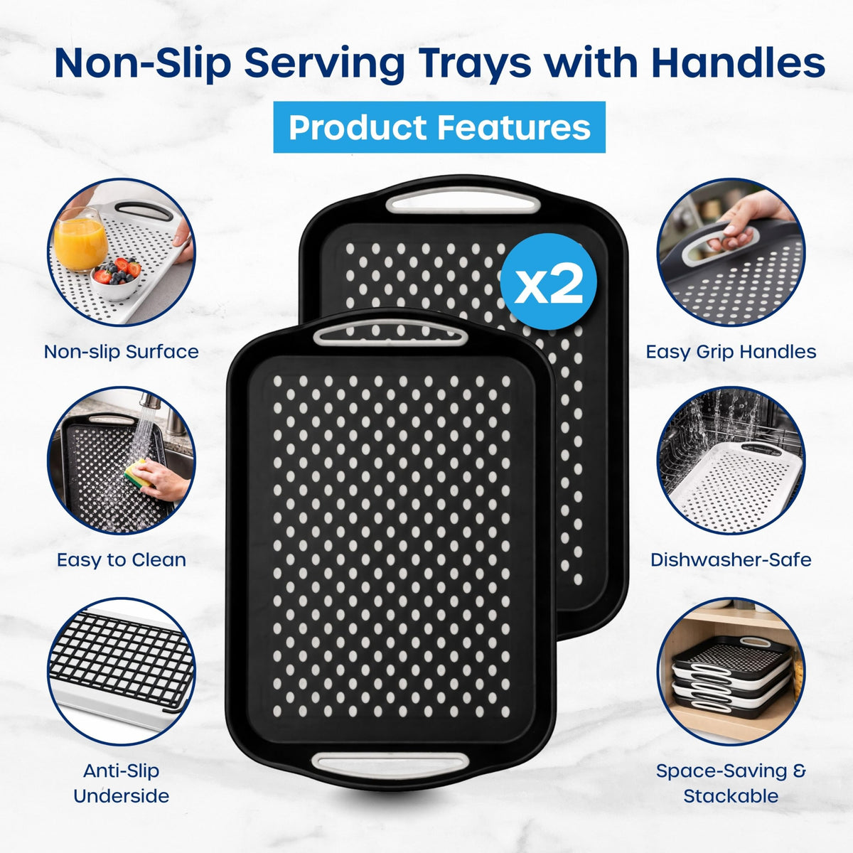 Volila trays with comfortable handles for secure carrying.