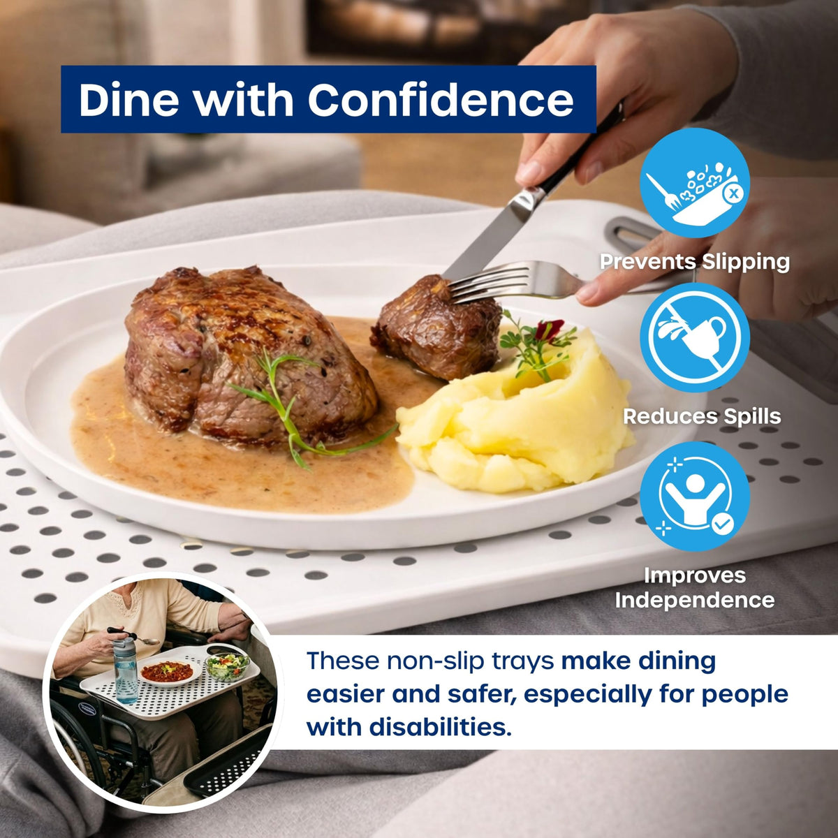 Volila large-size trays fit a dinner plate and cup.