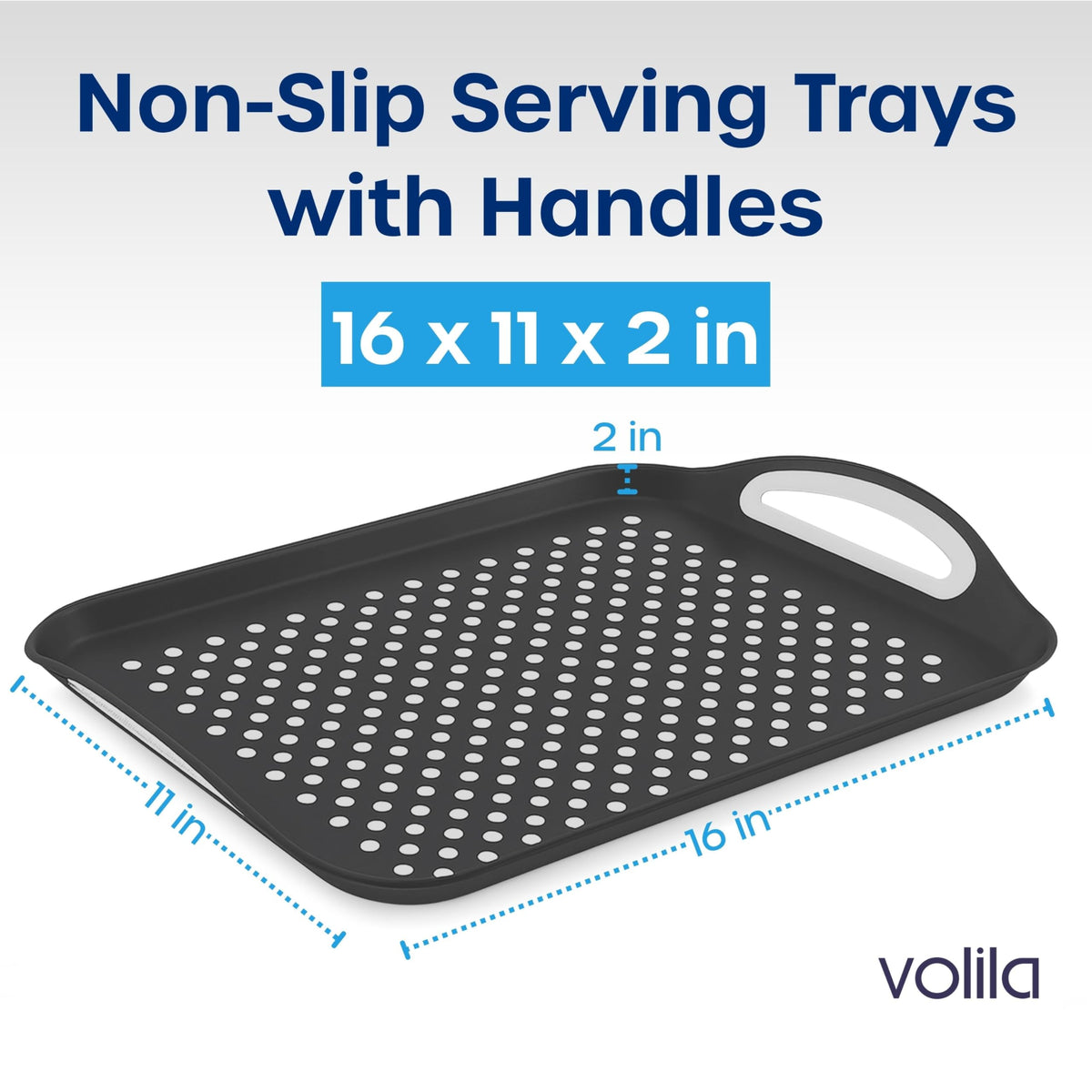 Volila two-pack trays shown on couch, offering easy serving.