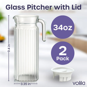 Volila glass pitcher with lid and handle, 34oz, perfect for serving water and juice.