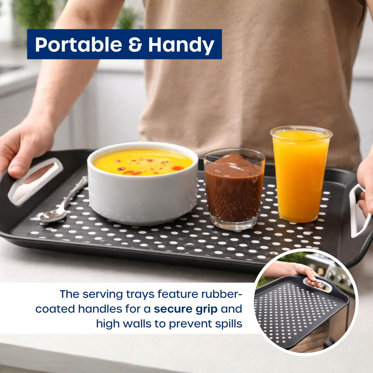 Volila stackable dinner trays neatly stored together