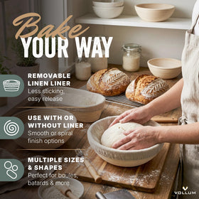 Vollum banneton coiled interior pattern leaves rustic dough imprint.
