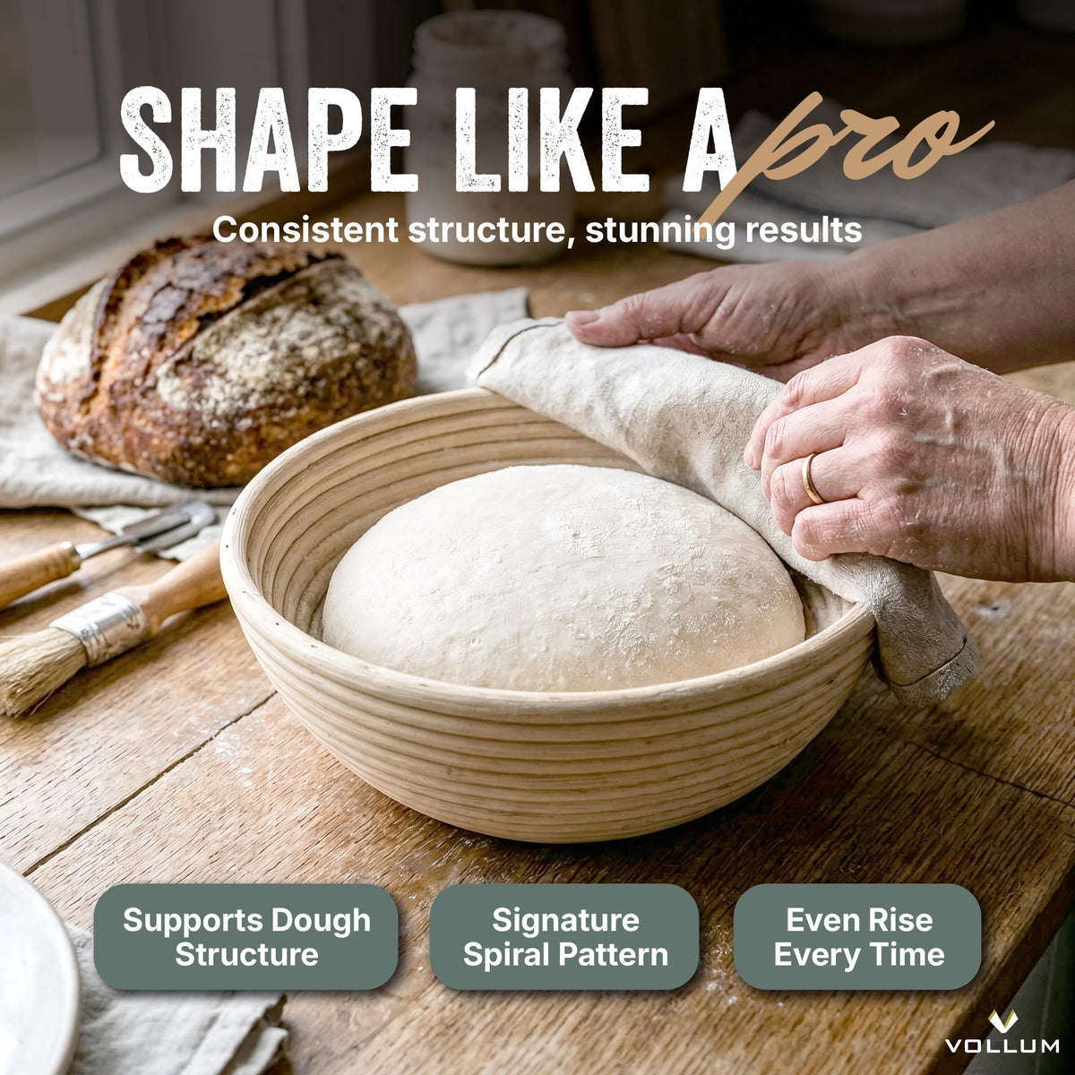Vollum Banneton compact size suitable for various dough shapes at home