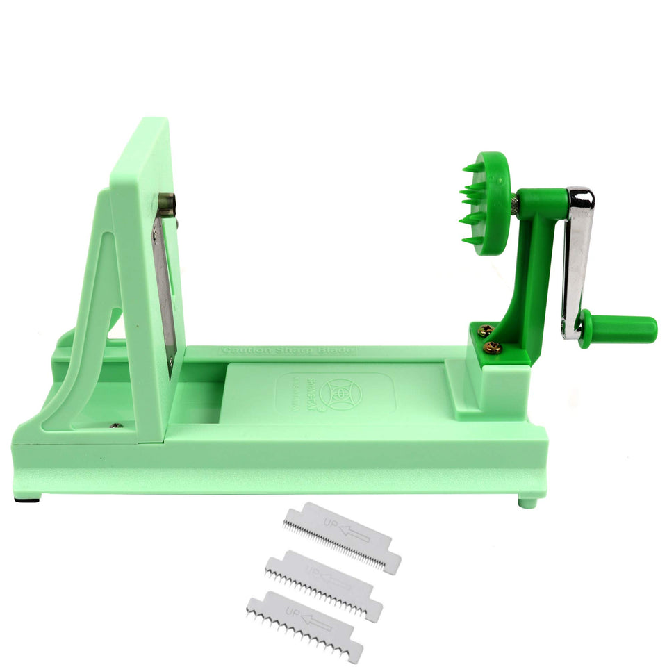 Vollum spiralizer main blade creates wide ribbons for garnishes